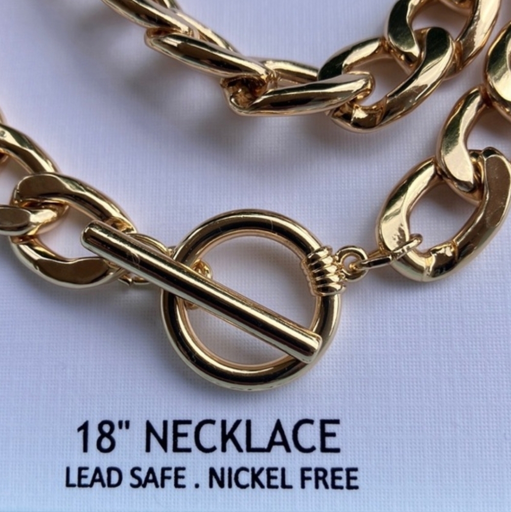 NWT House of Harlow 1960 Gold Tone Chunky Cuban Link Necklace - Picture 3 of 5